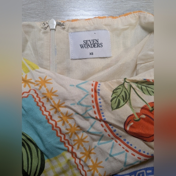 Seven Wonders Colorful Fruit Print Asymmetric Halter Fitted Agata Mini Dress - Picture 11 of 13